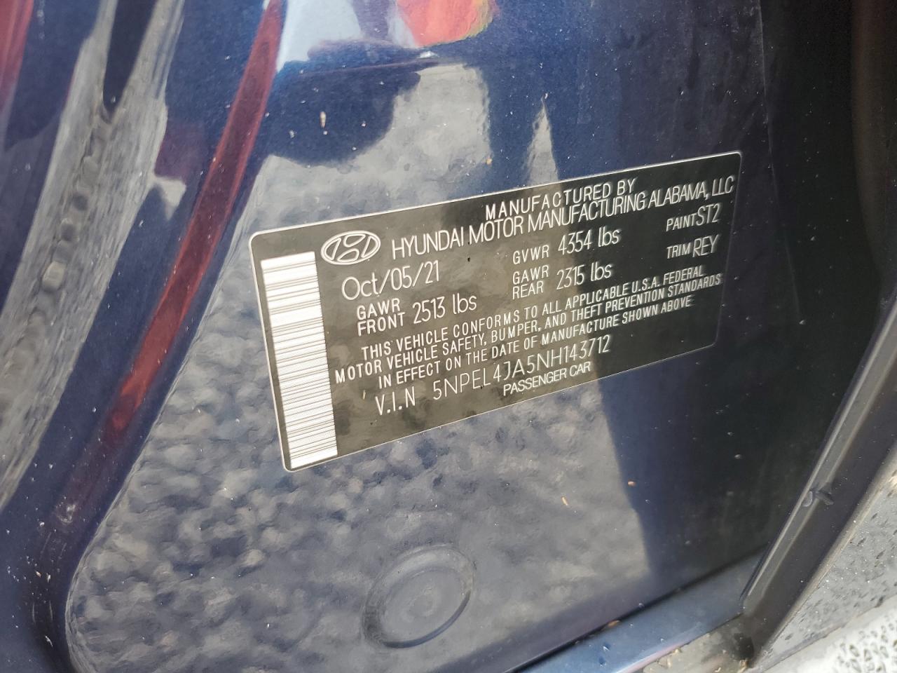 5NPEL4JA5NH143712 2022 Hyundai Sonata Sel