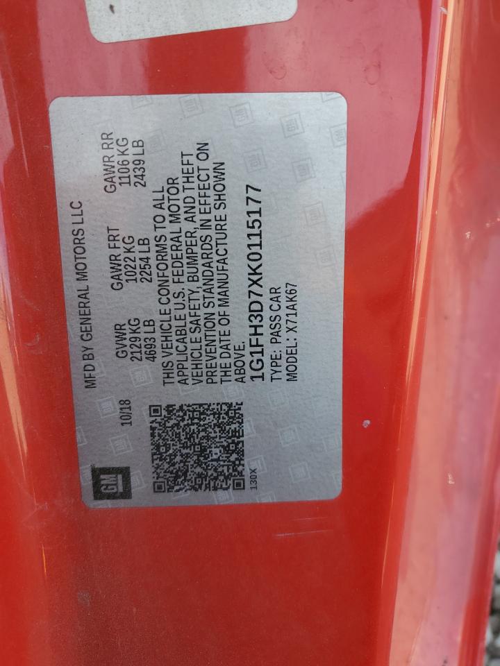 1G1FH3D7XK0115177 2019 Chevrolet Camaro Ss