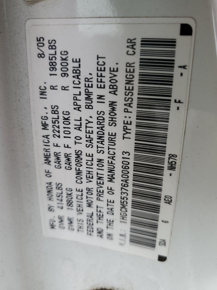 1HGCM55376A006013 2006 Honda Accord Se