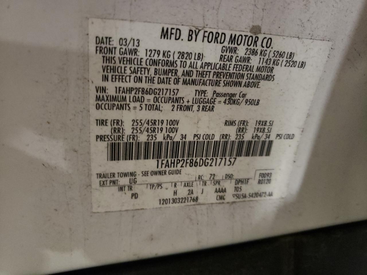 1FAHP2F86DG217157 2013 Ford Taurus Limited