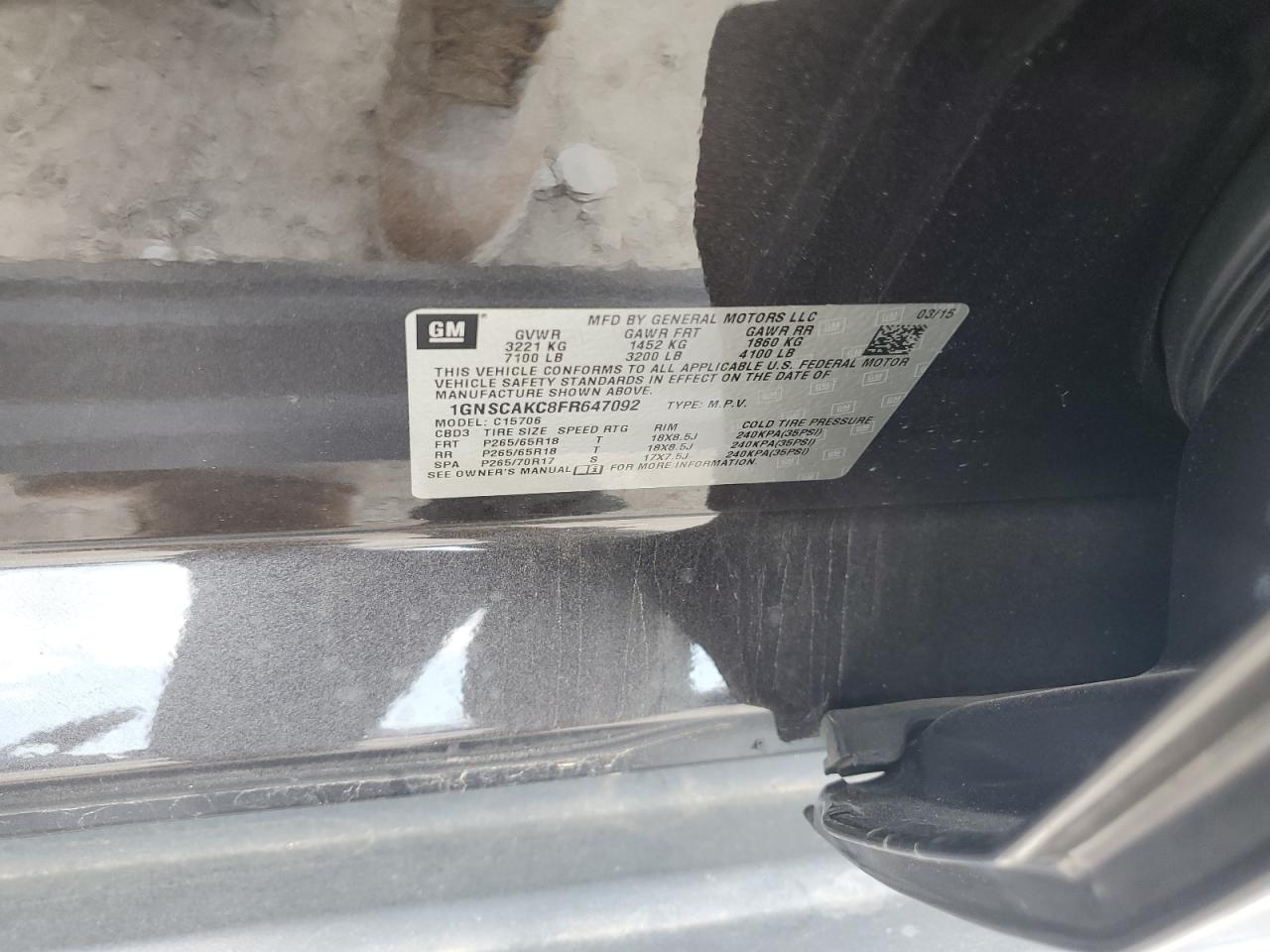 1GNSCAKC8FR647092 2015 Chevrolet Tahoe C1500 Ls