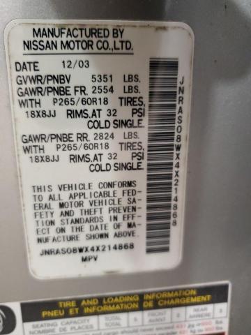 2004 Infiniti Fx35 VIN: JNRAS08WX4X214868 Lot: 57156994