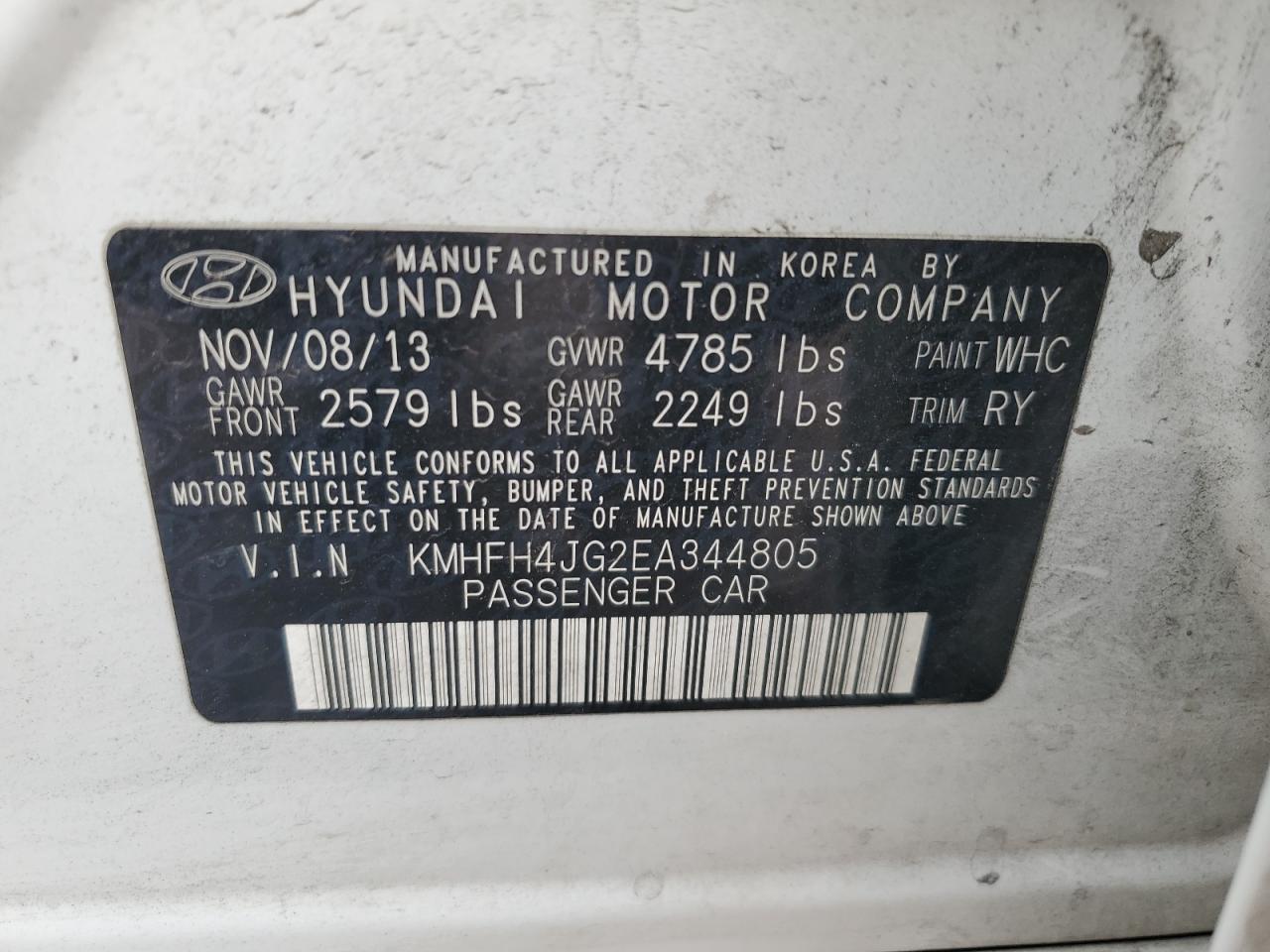 KMHFH4JG2EA344805 2014 Hyundai Azera Gls