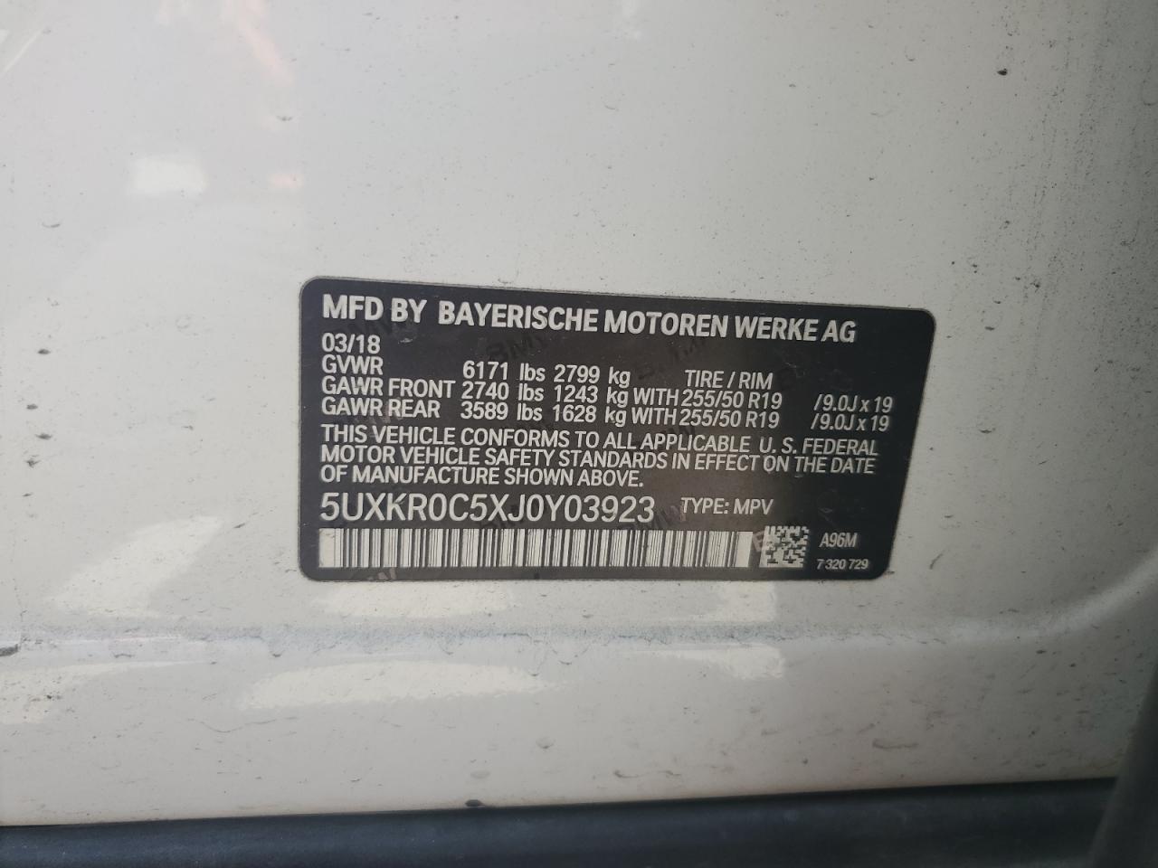 5UXKR0C5XJ0Y03923 2018 BMW X5 xDrive35I