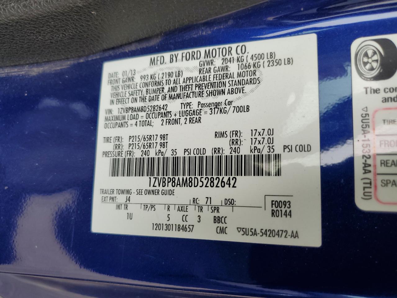 1ZVBP8AM8D5282642 2013 Ford Mustang