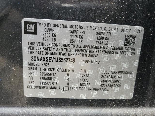 2018 Chevrolet Equinox Lt VIN: 3GNAXSEV1JS562748 Lot: 58183084