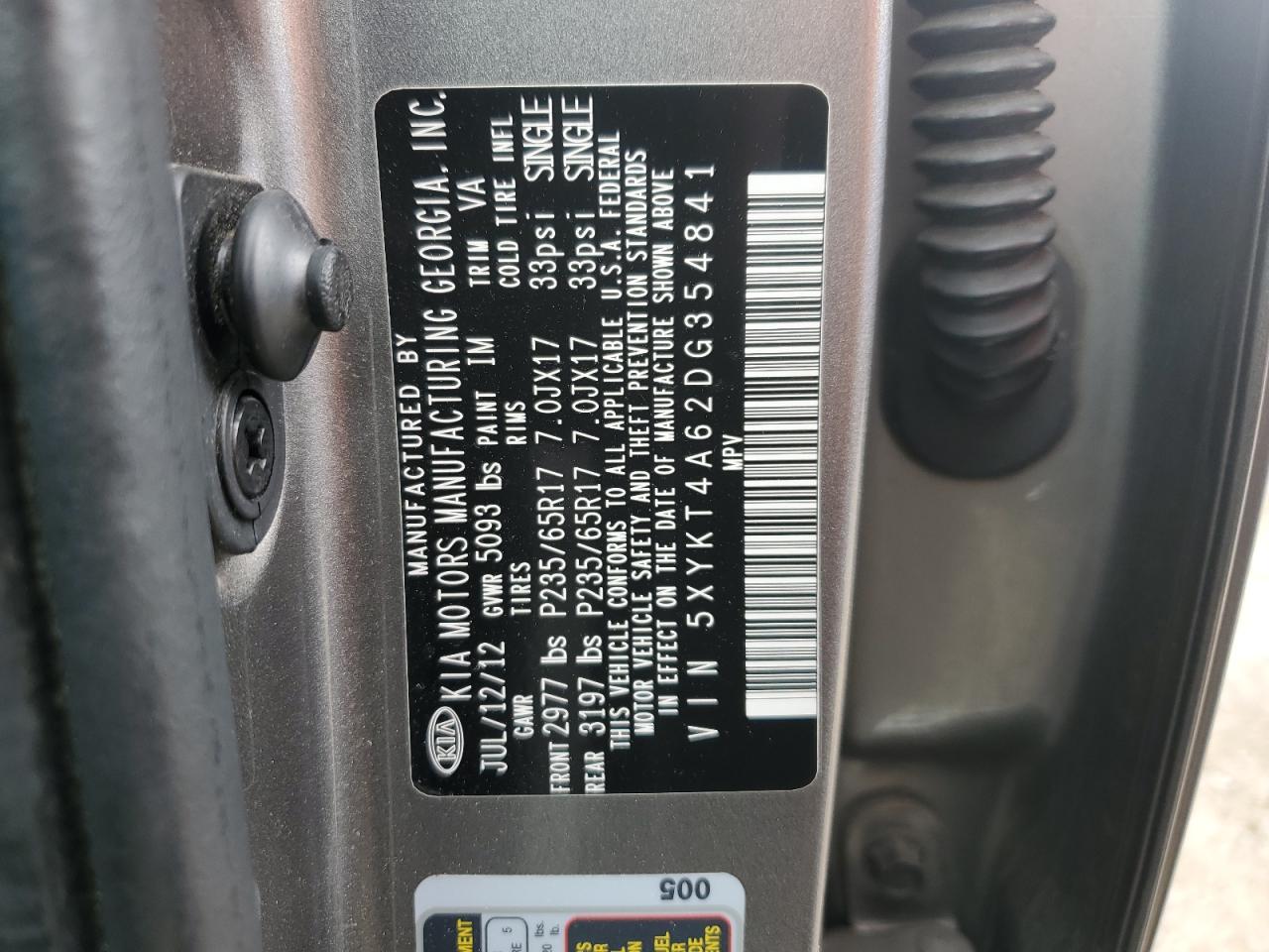 5XYKT4A62DG354841 2013 Kia Sorento Lx