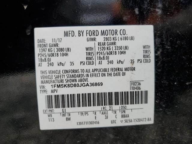 2018 Ford Explorer Xlt VIN: 1FM5K8D80JGA36869 Lot: 59127034