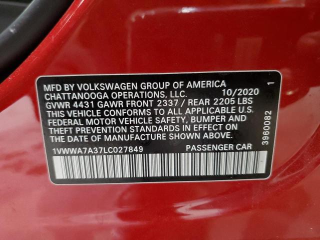 2020 Volkswagen Passat Se VIN: 1VWWA7A37LC027849 Lot: 59654504