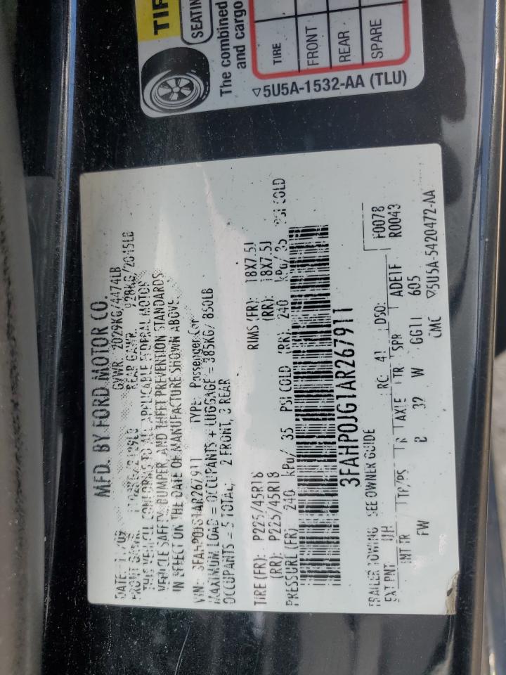 3FAHP0JG1AR267911 2010 Ford Fusion Sel