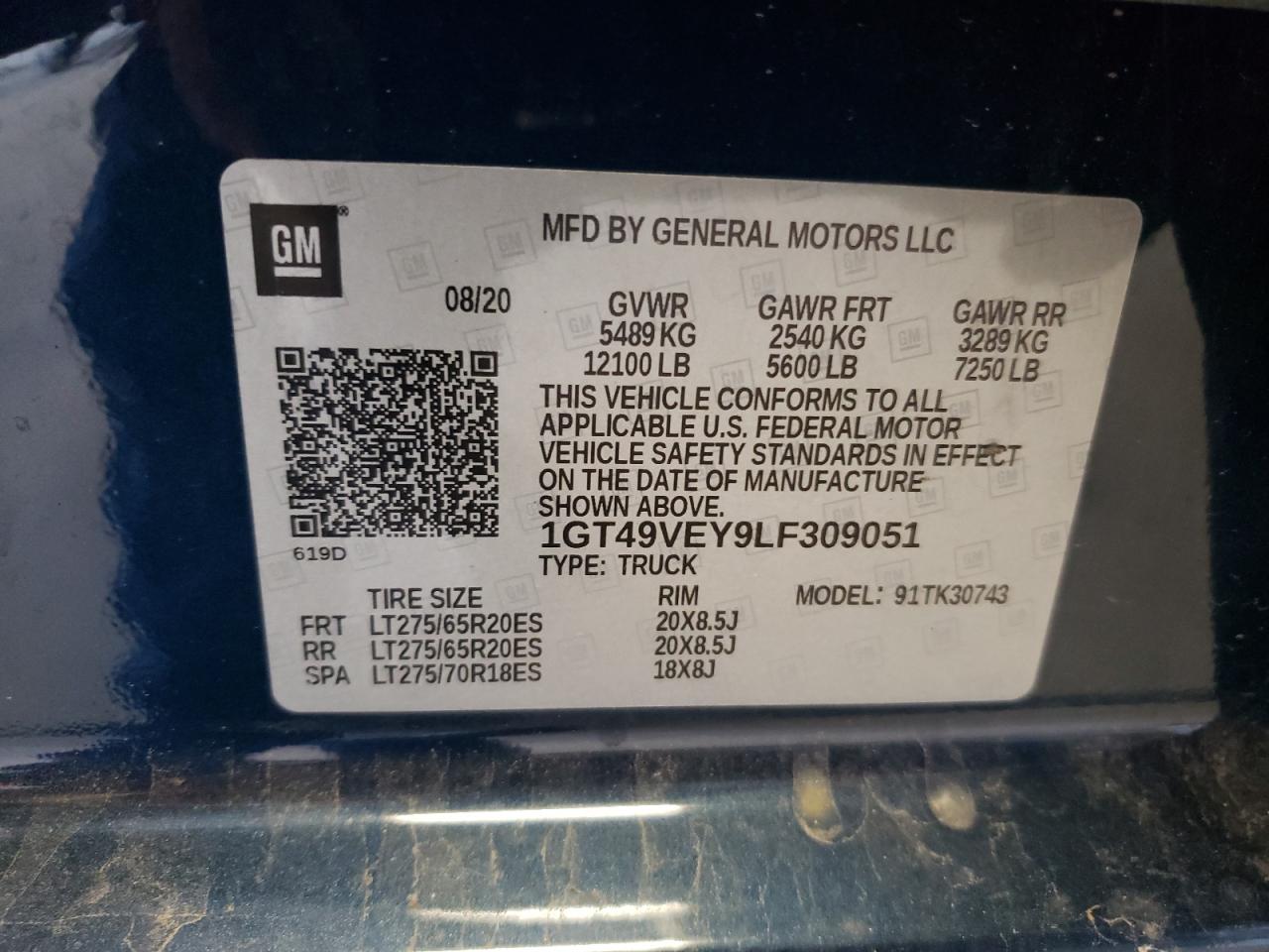 1GT49VEY9LF309051 2020 GMC Sierra K3500 At4