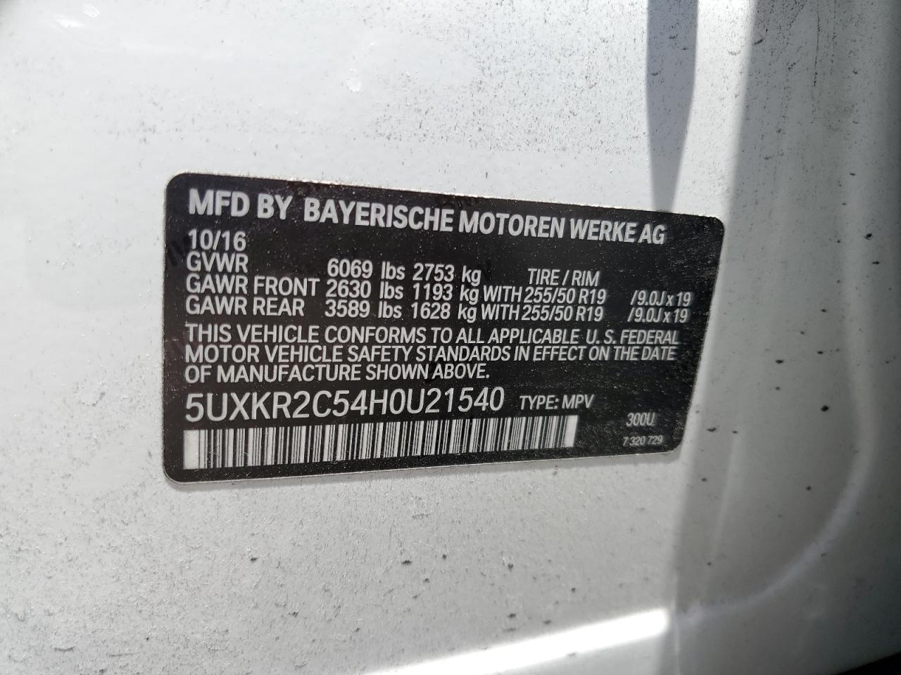 5UXKR2C54H0U21540 2017 BMW X5 Sdrive35I