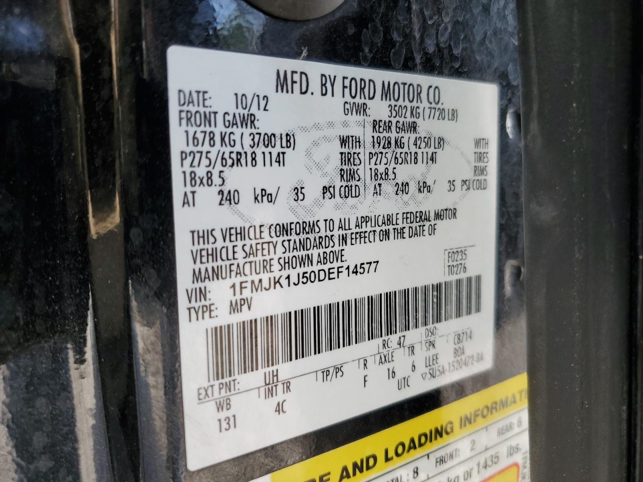 1FMJK1J50DEF14577 2013 Ford Expedition El Xlt