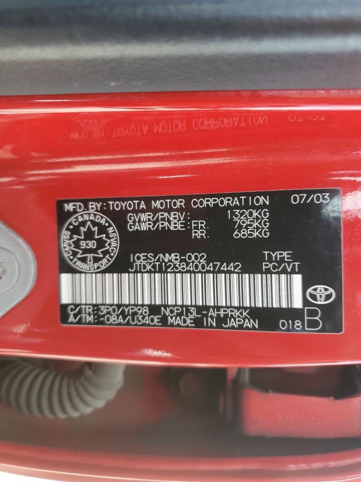 JTDKT123840047442 2004 Toyota Echo