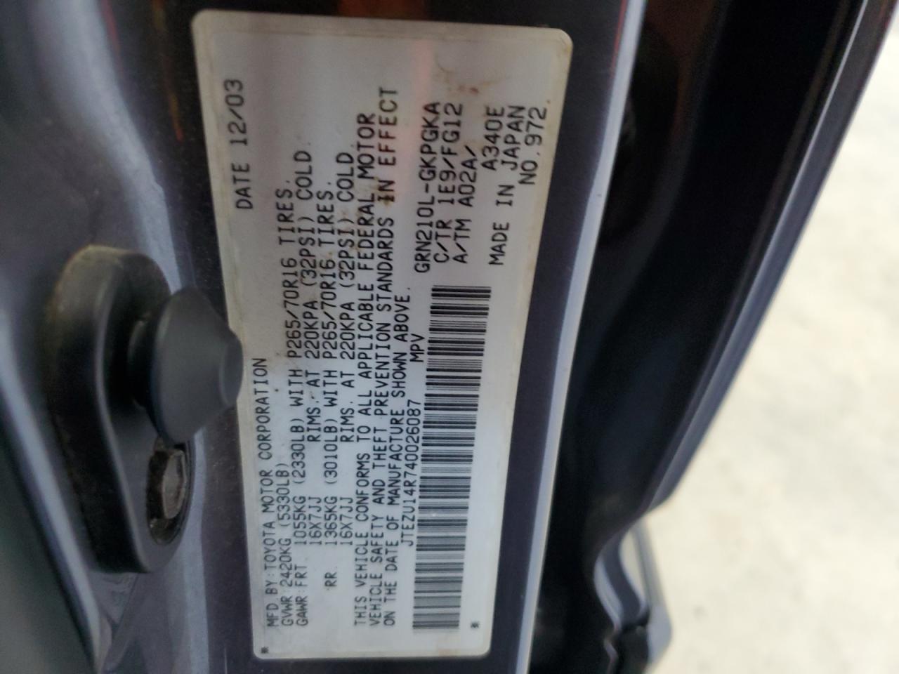 JTEZU14R740026087 2004 Toyota 4Runner Sr5