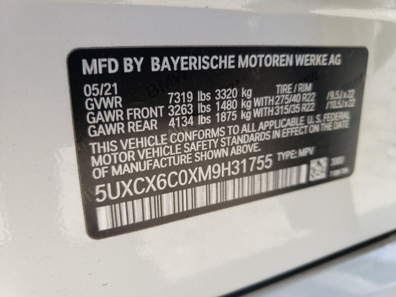 5UXCX6C0XM9H31755 2021 BMW X7 M50I