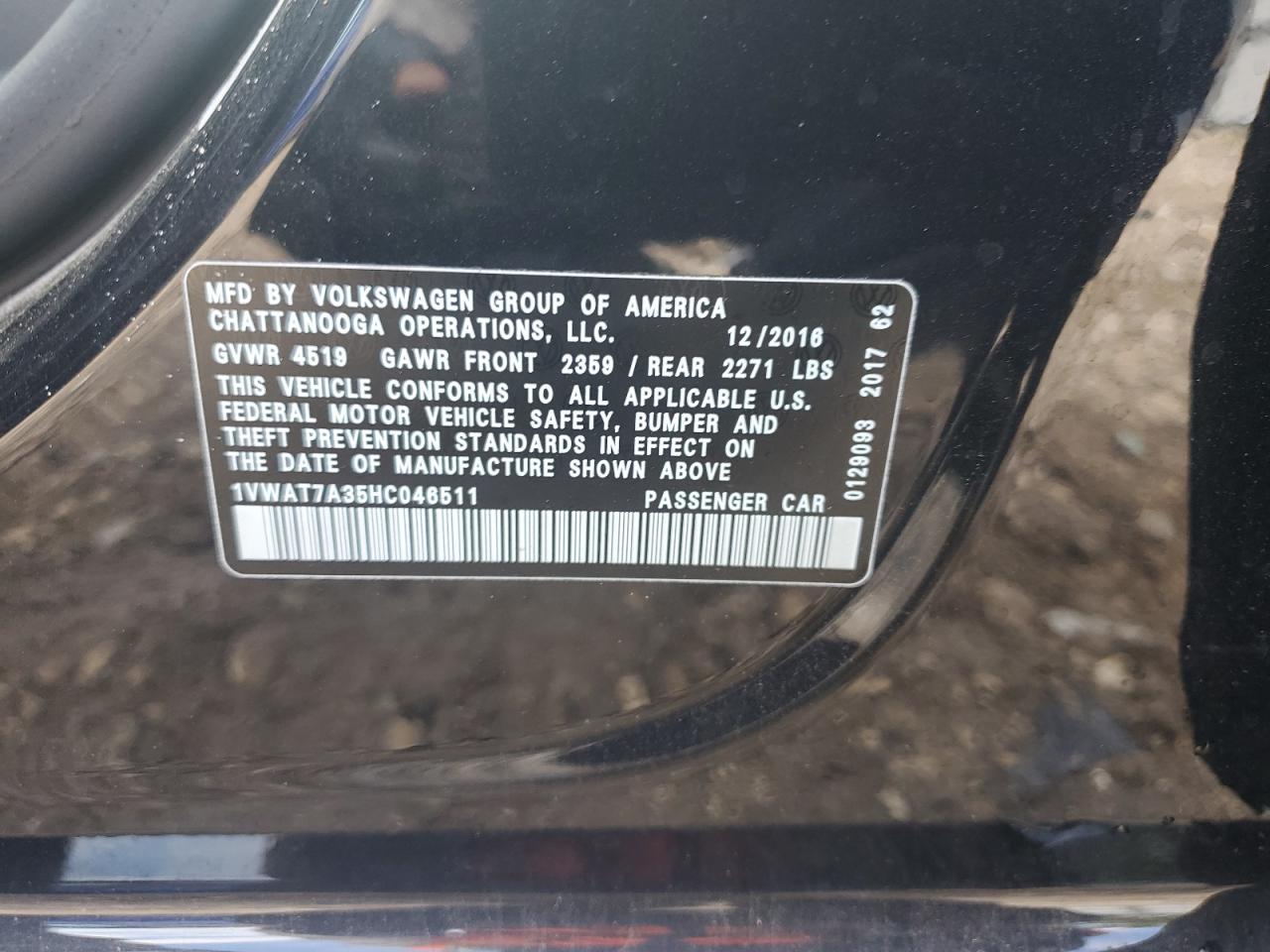 1VWAT7A35HC046511 2017 Volkswagen Passat S