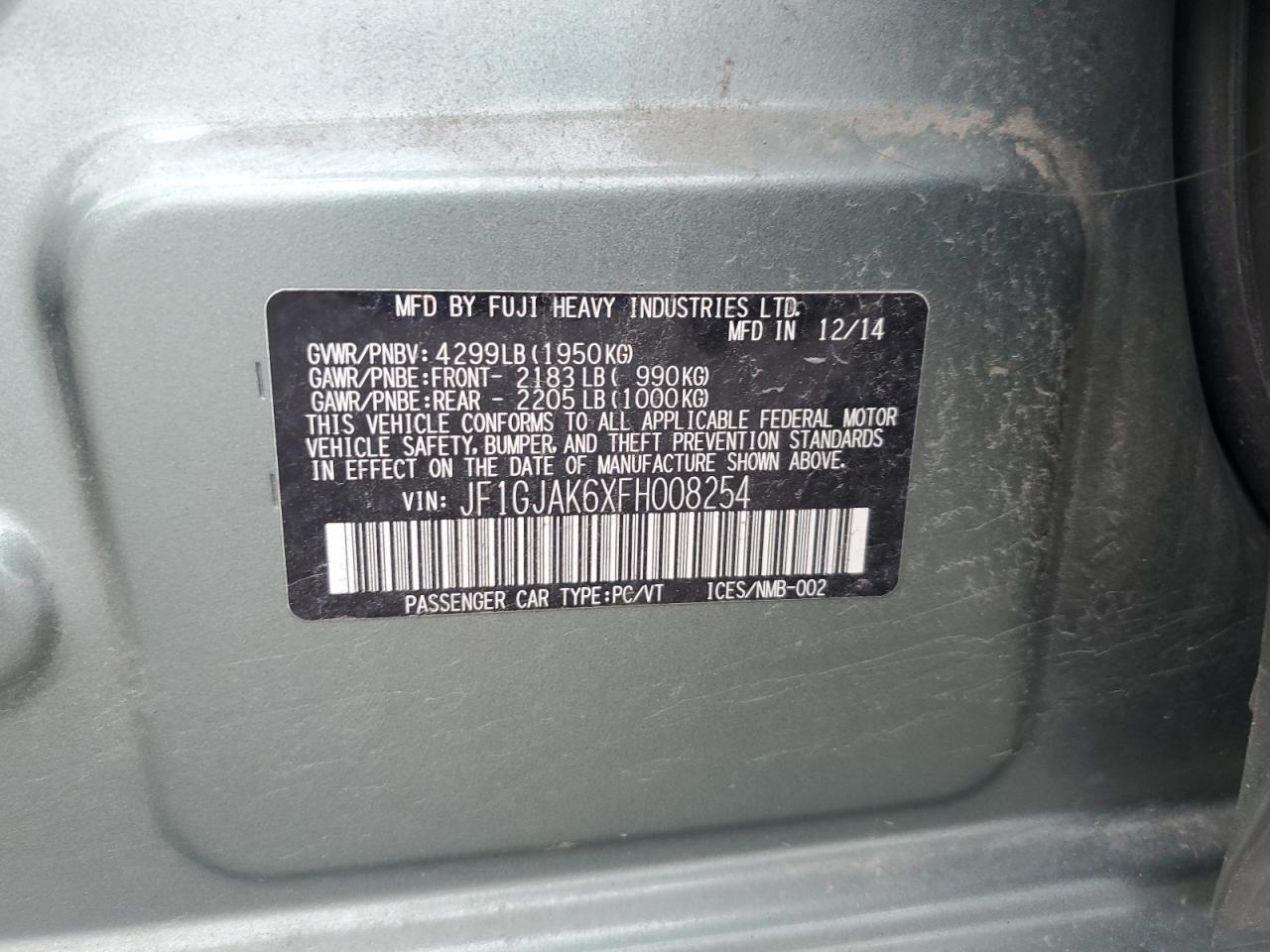 JF1GJAK6XFH008254 2015 Subaru Impreza Premium Plus