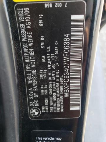 2007 BMW X3 3.0Si VIN: WBXPC93407WF06384 Lot: 59555984