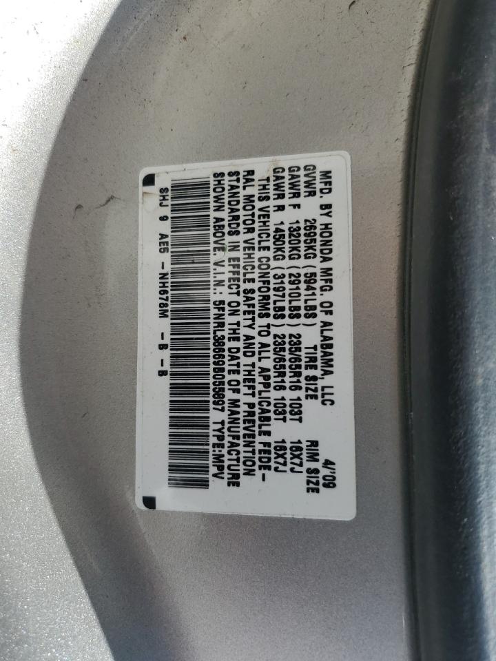 5FNRL38669B055897 2009 Honda Odyssey Exl