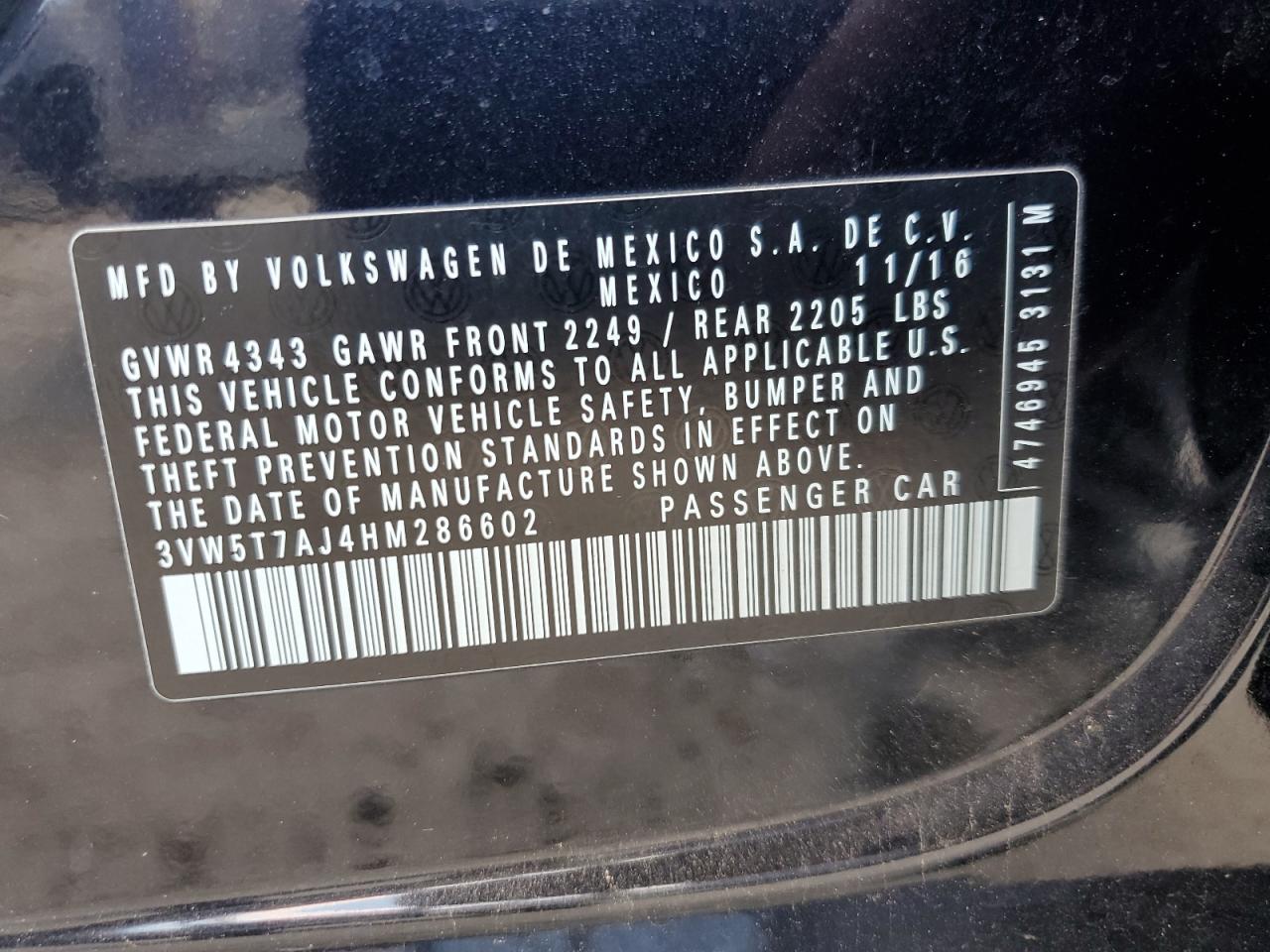 3VW5T7AJ4HM286602 2017 Volkswagen Jetta Gli