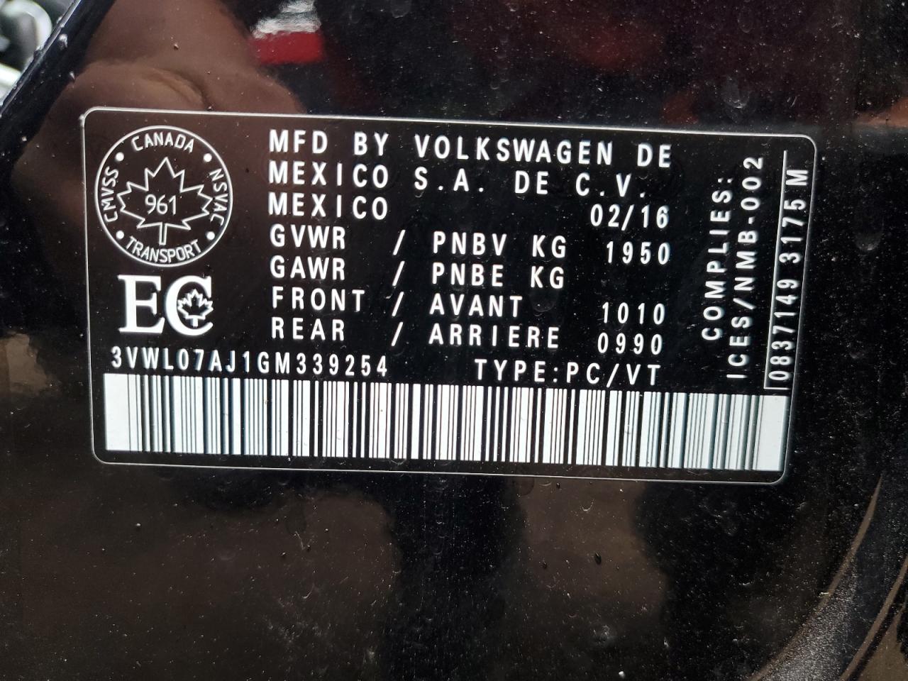 3VWL07AJ1GM339254 2016 Volkswagen Jetta Sel