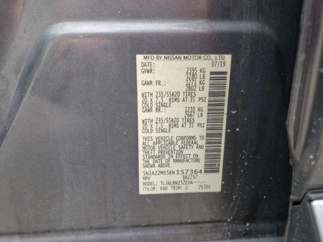 2019 Nissan Murano S VIN: 5N1AZ2MS5KN157364 Lot: 57211064