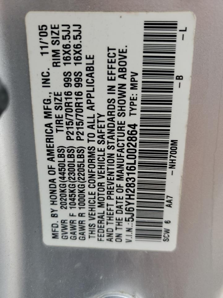 5J6YH28316L002864 2006 Honda Element Lx