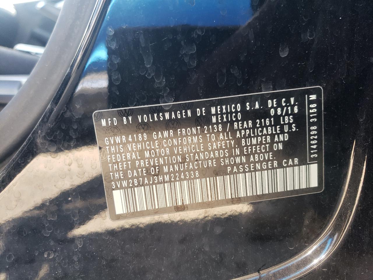 3VW2B7AJ3HM224338 2017 Volkswagen Jetta S