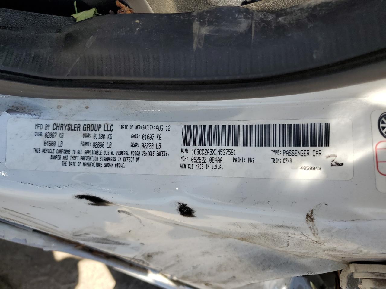 1C3CDZABXDN537591 2013 Dodge Avenger Se