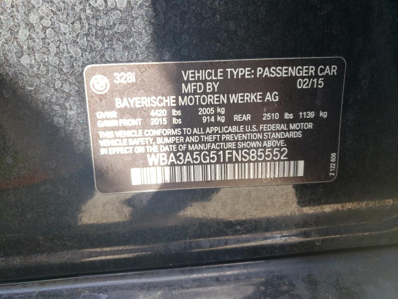 WBA3A5G51FNS85552 2015 BMW 328 I