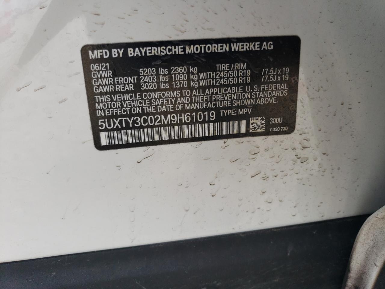 5UXTY3C02M9H61019 2021 BMW X3 Sdrive30I