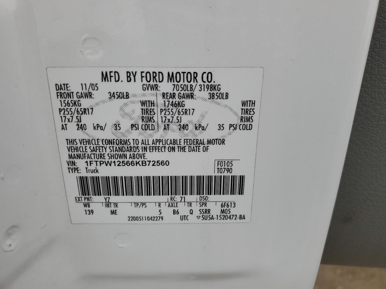 1FTPW12566KB72560 2006 Ford F150 Supercrew