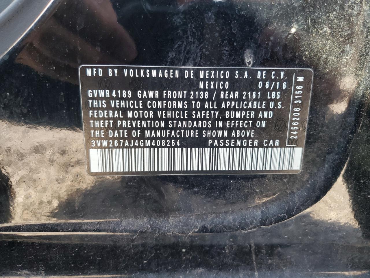 3VW267AJ4GM408254 2016 Volkswagen Jetta S