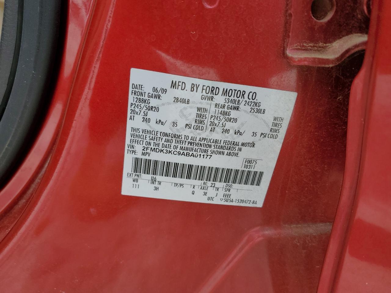 2FMDK3KC9ABA01177 2010 Ford Edge Limited