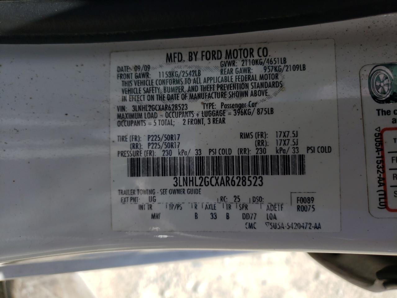 3LNHL2GCXAR628523 2010 Lincoln Mkz