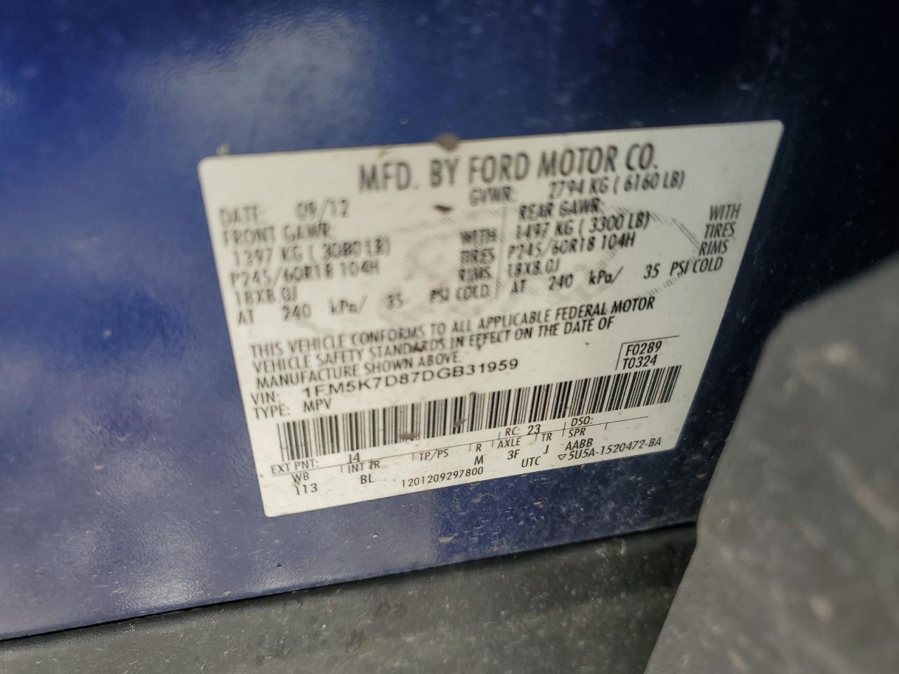 1FM5K7D87DGB31959 2013 Ford Explorer Xlt