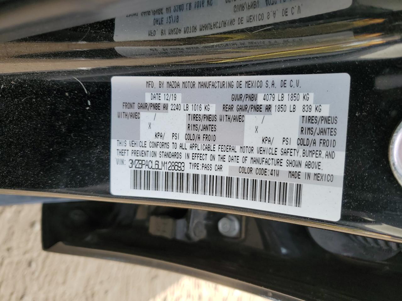 3MZBPACL6LM128693 2020 Mazda 3 Select