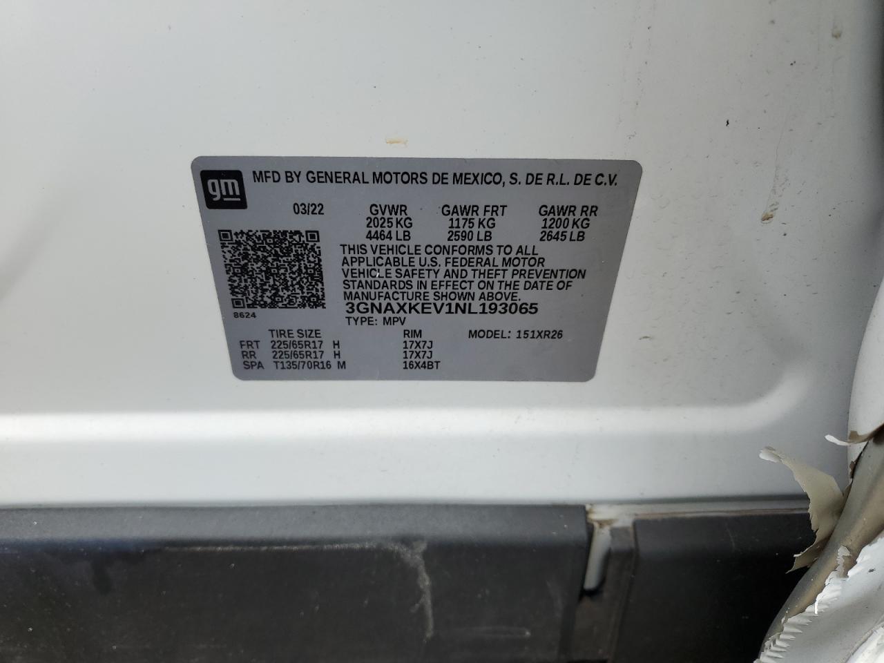 2022 Chevrolet Equinox Lt vin: 3GNAXKEV1NL193065