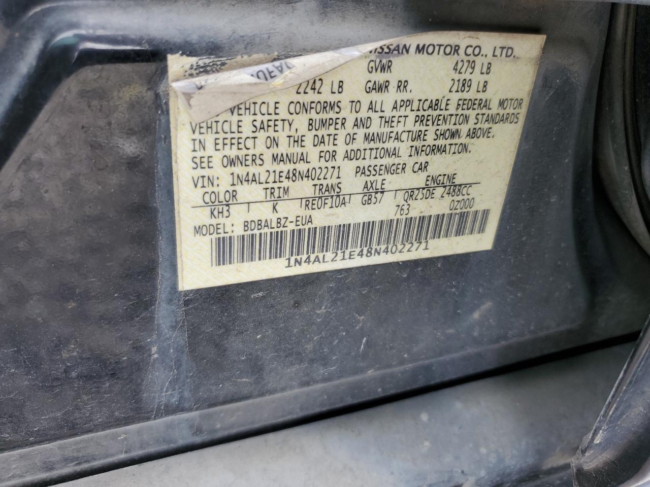 1N4AL21E48N402271 2008 Nissan Altima 2.5
