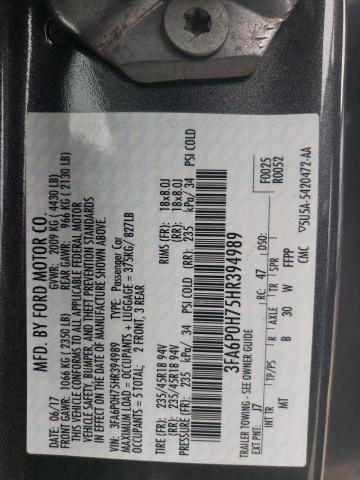 2017 Ford Fusion Se VIN: 3FA6P0H75HR394989 Lot: 57521624