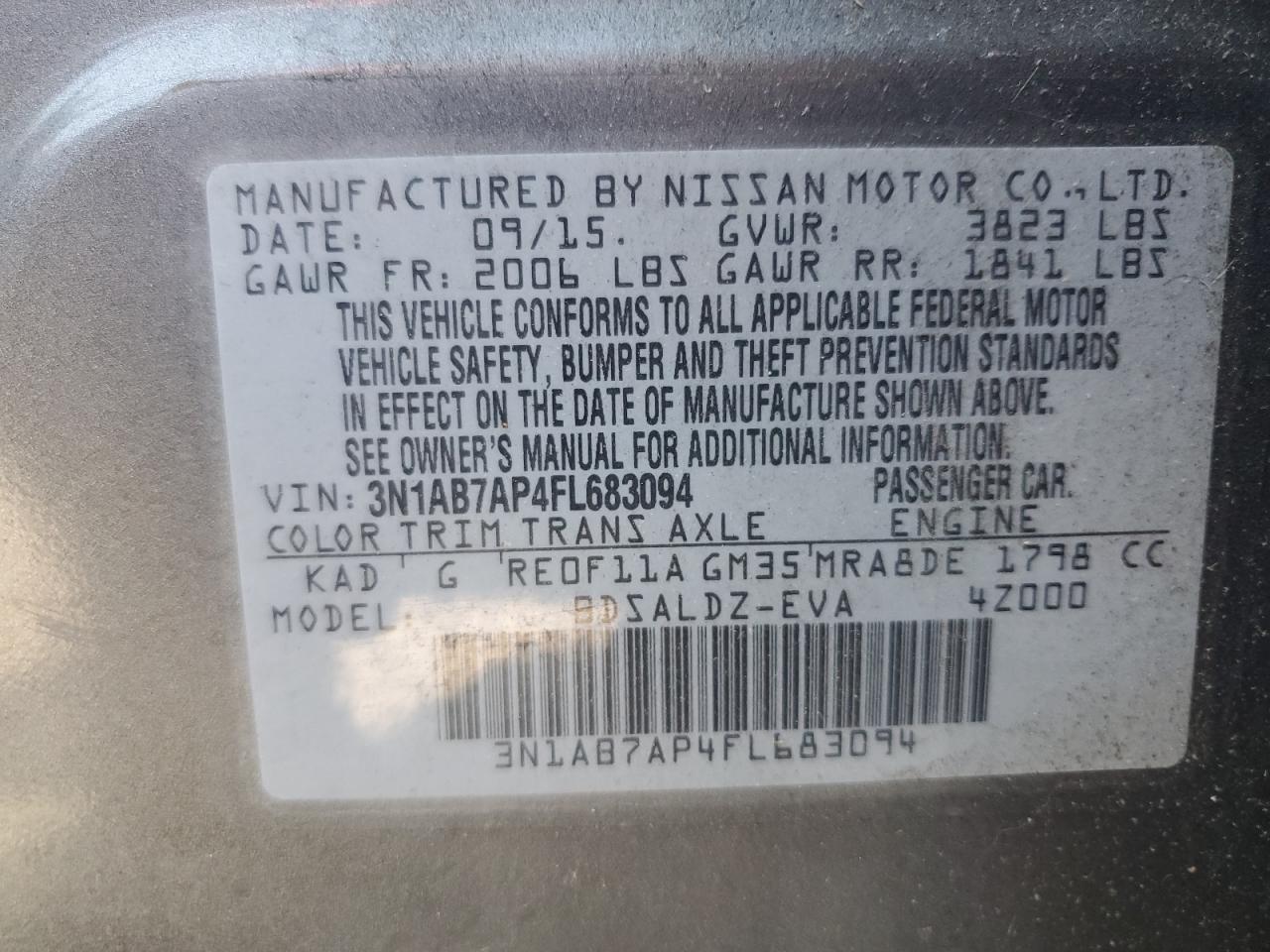 3N1AB7AP4FL683094 2015 Nissan Sentra S