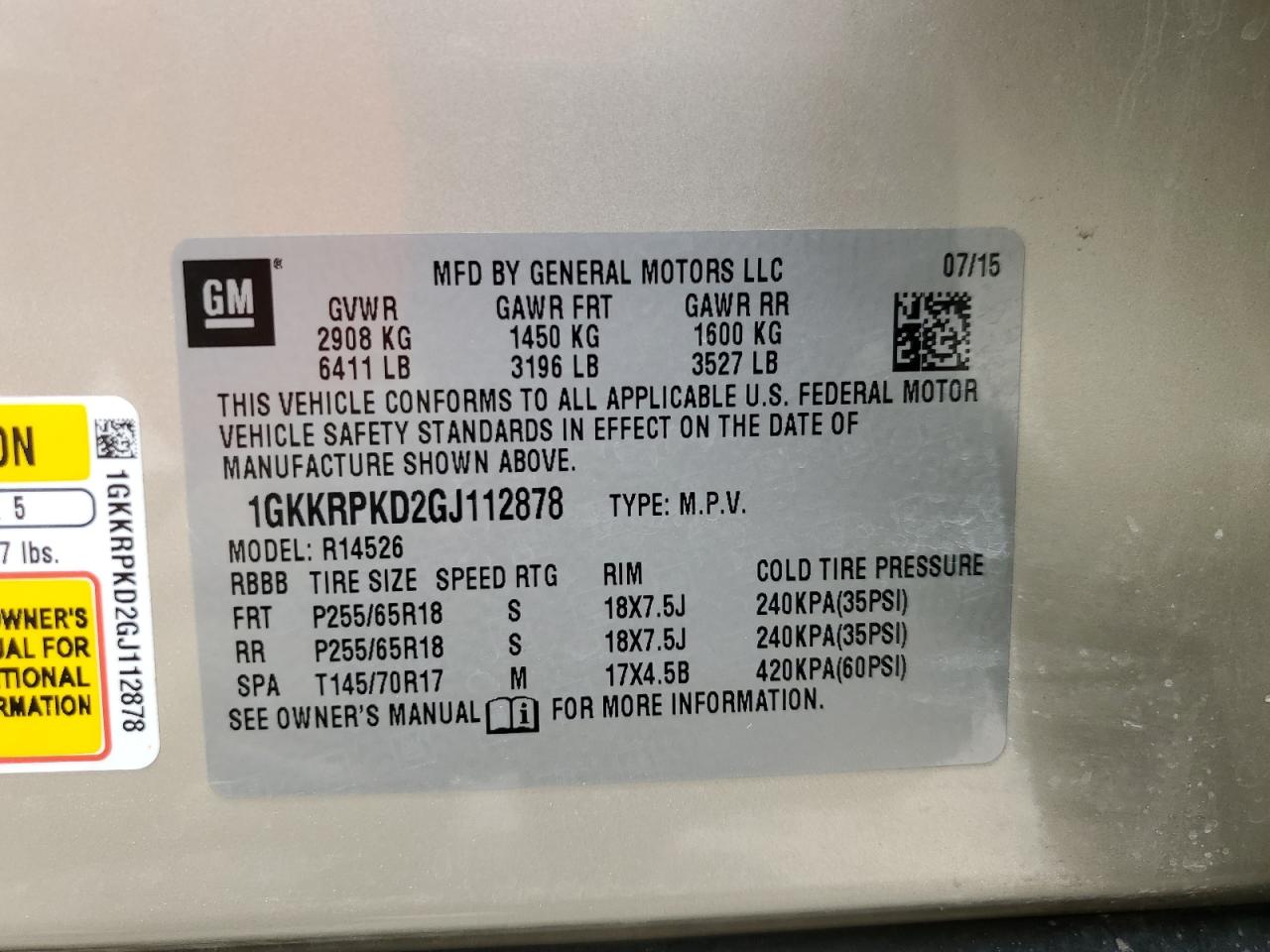 1GKKRPKD2GJ112878 2016 GMC Acadia Sle