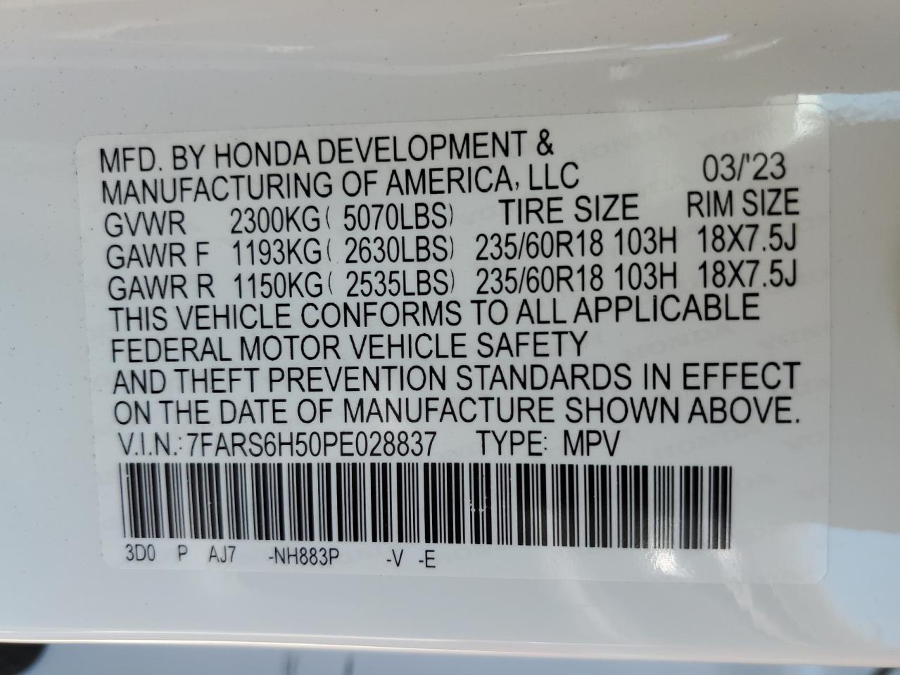7FARS6H50PE028837 2023 Honda Cr-V Sport 7FARS6H50PE028837 2023 Honda Cr-V Sport