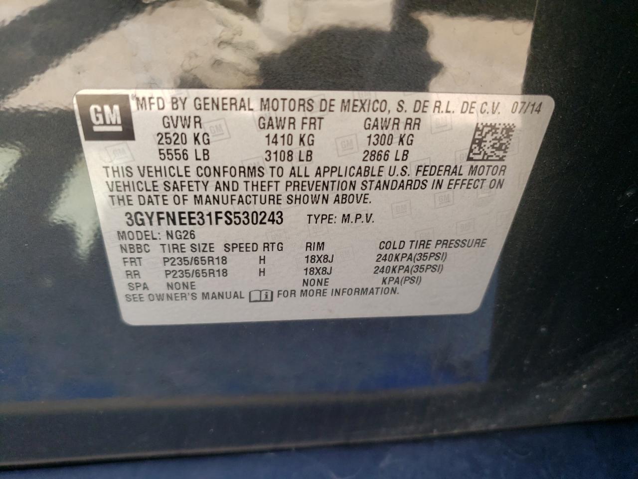 3GYFNEE31FS530243 2015 Cadillac Srx Luxury Collection