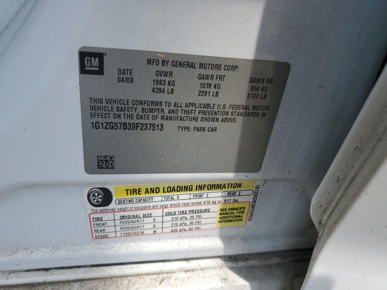 1G1ZG57B39F237513 2009 Chevrolet Malibu Ls