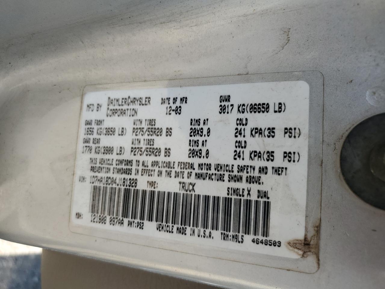 1D7HA18D04J181328 2004 Dodge Ram 1500 St