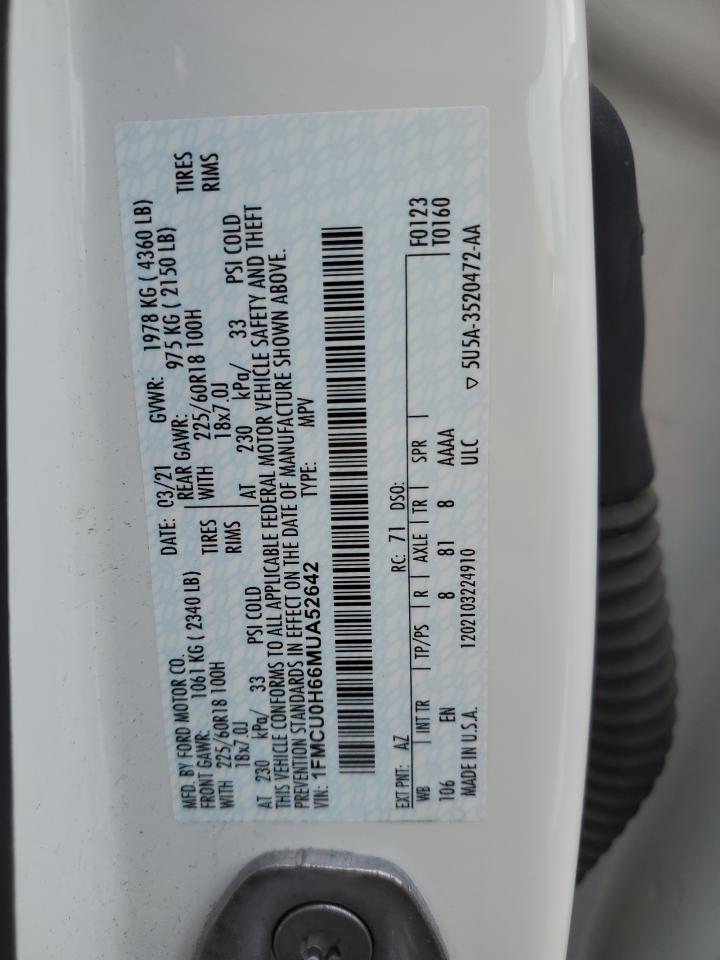 1FMCU0H66MUA52642 2021 Ford Escape Sel