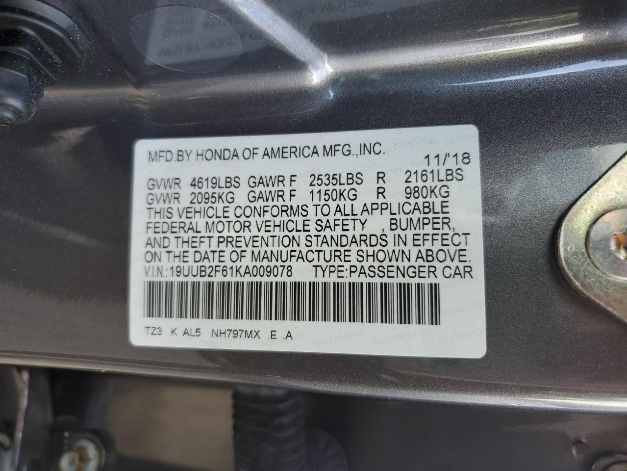 19UUB2F61KA009078 2019 Acura Tlx Technology