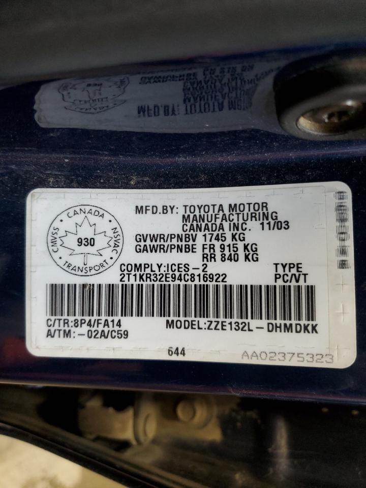 2T1KR32E94C816922 2004 Toyota Corolla Matrix Xr